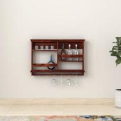 Touchwood Premium Quality Wall Mounted Wine Rack With Glass Storage | Mini Bar for Home Solid Wood Bar Cabinet