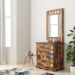 Touchwood Sheesham Wood Dressing Table with Mirror and 4 Drawer Storage Table for Home Solid Wood Dressing Table