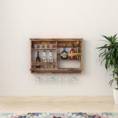 Touchwood Solid Wood Wall Mounted Bar Cabinet, Rack Shelf Wine Bottle and Glass Holder Solid Wood Bar Cabinet