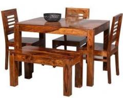 True Furniture Sheesham Wood 4 Seater Dining Table Set with Chairs for Home Solid Wood 4 Seater Dining Set