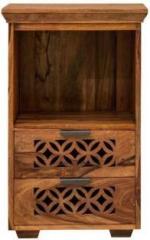True Furniture Sheesham Wood Bedside End Table with Drawers and Shelf Storage for Home Solid Wood Bedside Table