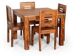 True Furniture Sheesham Wood Dining Table Set with 4 Chairs for Home Solid Wood 4 Seater Dining Set