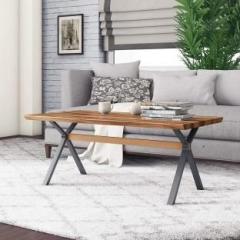 Uberlyfe Introductory Offer Large H Center Coffee Table, Cocktail Table, Center Table for Living Room, Bedroom Teak Wood Finish Misty Brown Engineered Wood Coffee Table