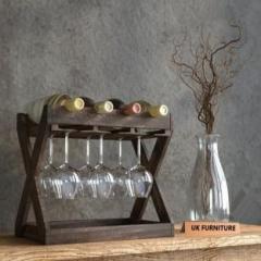 Uk Furniture 4 Bottle Solid Wood Tabletop Wine Bottle & Glass Rack Solid Wood Bar Cabinet