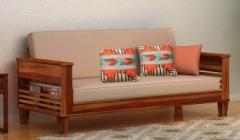 Varsha Furniture Solid Wood Bed cum sofa with Mattress | Wooden Sofa Cum Bed for Living Room Double Solid Wood Sofa Bed