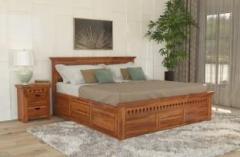 Woodstage Sheesham Wood Queen Size Storage Bed With Headboard Solid Wood Queen Box Bed