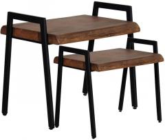 Woodsworth Alonzo Solid Wood Nest Of Two Table in Premium Acacia Finsh with Metal