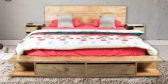 Woodsworth Dayton Queen Bed with Two Front Drawer & Two Bedside Tables in Natural Finish
