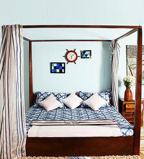 Woodsworth Freemont King Size Poster Bed With Storage In Provincial Teak Finish
