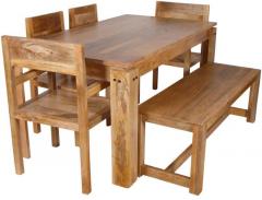 Woodsworth Goinia Solid Wood Six Seater Dining Set in Natural Sheesham Finish