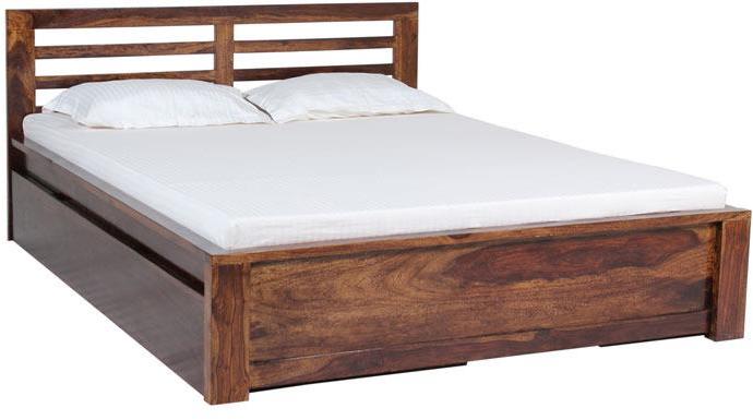 Woodsworth Havana Horizontal Slatted Line Queen Size Bed with Storage in Provincial Teak Finish