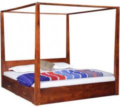Woodsworth Kentridge Solid Wood King Size Poster Bed in Honey Oak Finish