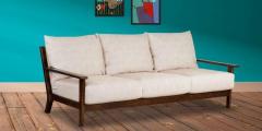 Woodsworth Mariano Beige Three Seater Sofa in Brown Oak Finish