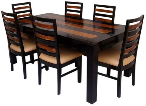 Woodsworth Mexico Solid Wood Six Seater Dining Table Set in Dual Tone Finish