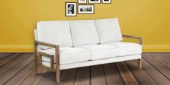 Woodsworth Miguel Beige Three Seater Sofa in Brown Finish