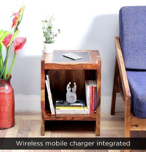 Woodsworth Nexo End Table in Provincial Teak Finish with Wireless Charging