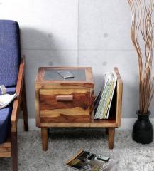 Woodsworth Nexo Knight Wireless Charging End Table with Right Book Shelf in Provincial Teak Finish