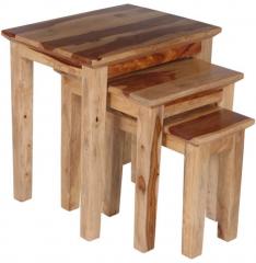 Woodsworth Puebla Solid Wood Set of Tables in Natural Sheesham Finish