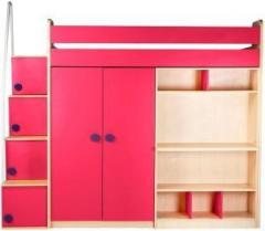 Yipi Bunk Bed With Upper Bed Wardrobe & Study Table In Pink Engineered Wood Bunk Bed