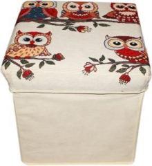 Zevora Foldable & Portable White Owl 2 in One Storage Box, Laundry Organiser Cum Sitting Stool with Lid Cover Easy to Carry Anywhere Stool