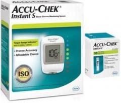 ACCU CHEK Instant S Blood Sugar Glucose check machine with 10 Test Strip Glucometer