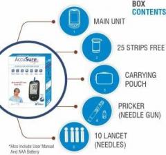 Accusure Glucometer Machine Comes with 25 Test Strips & 10 Lancet Glucometer