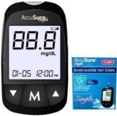 Accusure Simple Blood sugar Glucose monitoring system machine including 25 Test Strips Glucometer