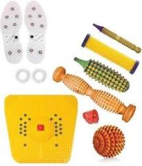 Acupunx 213 Acupressure Wooden Foot Roller Acupressure Magnetic Stress Mat Combo Kit fitness mat kit home gym with shoe shole Massager