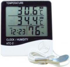 BalRama HTC 2 Hygrometer with External Sensing Probe Humidity Meter Temp and Clock Display LCD Instant Read Stainless Steel Thermocouple Thermometer