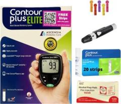 Contour Plus Elite| Highly accurate |Bluetooth connected |20 free strip |100 Swab box free Glucometer
