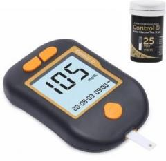 Control D Advanced Glucose Blood Sugar Testing Machine with 25 Strips Black Orange Glucometer