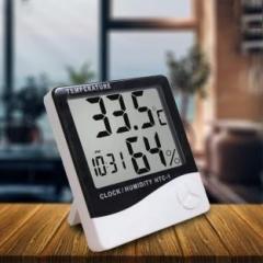 Dr Care HTC 1 Room Thermometer Digital LCD With Table Wall Clock Features Thermometer Humidity Thermometer