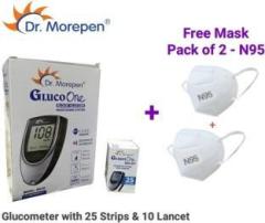 Dr. Morepen Glucometer with 25 Strips and 10 Lancet and Two N95 Mask Glucometer
