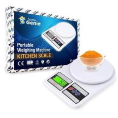 Home Genie Portable Electronic Digital Weighing Scale Weight Machine for Kitchen | Electronic Weight Scale with LCD Display | Measuring Food, Cake, Vegetable, Fruit Weighing Scale 1gm to 10kg White Weighing Scale