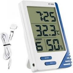 Mcp Electronic Thermo Hygro Large Big Screen Indoor Outdoor Temp LCD Display Humidity Meter Tester Tool Temperature Alarm Clock Time with External Probe Sensor Digital Hygrometer Maxima Minima KT 908 Thermometer