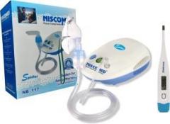 Niscomed Piston Compressor Complete Kit with Child and Adult Mask Including Digital thermometer Nebulizer