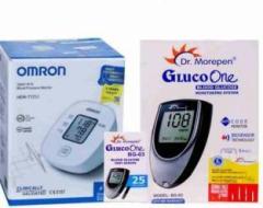 Omron Blood Pressure Monitor Dr Morepen Glucometer and 25 Strips HEM 7121J, Gluco BG 03, Strips25 BG 03 Bp Monitor