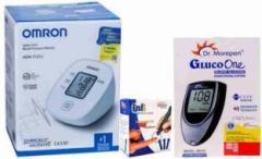 Omron Blood Pressure Monitor Dr Morepen Glucometer and infi lancets100 Bp Monitor
