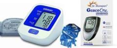 Omron HEM 7124 Blood Pressure Monitor Dr Morepen Glucometer and 100 lancets combo pack Bp Monitor