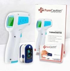 Purecaution Digital Infrared Forehead Thermometer Gun for Fever, Body Temperature . Best for Kids, Adults. With Fingertip OLED Display Digital SPo2 Oxigen Pulse Oximeter with 4 AAA Batteries Pulse Oximeter