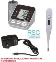Rsc Healthcare Digital Bp Monitor WITH FREE AC/DC ADEPTOR Fully Automatic Arm type Digital Blood Pressure Monitor with option for micro USB port WITH ONE YEAR WARRANTY With Digital Thermometer BP MONITOR Bp Monitor