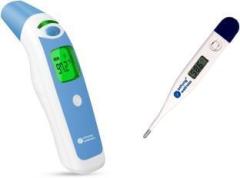 Sahyog Wellness HET R1611 Blue Forehead & Ear Infrared Thermometer with 3 Color Display & 1 Digital Thermometer