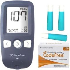 Sd Codefree Blood Glucose testing monitor machine with 100 Strips & Safety Lancet Glucometer