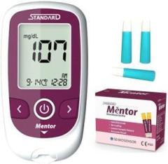 Standard Mentor Digital Blood Glucose Meter with 50 Strips Box & 100 Ultra Safety Lancet Glucometer