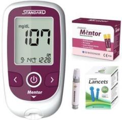 Standard Mentor Digital Blood Glucose Meter with 50 Strips, Round Lancet, Lancing Device Glucometer