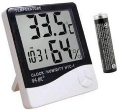 Trendyby Clock New HTC CLOCK Hygrometer Humidity Meter with Temp and Clock Display Thermometer