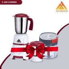 Athots Hardy Powerful Hybrid 100% Copper Motor With 1000 ML 1L Handy Chopper Foster 550 Mixer Grinder 2 Jars, Light Bron, White