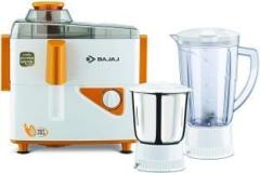Bajaj JX 4, Watt 450 Juicer Mixer Grinder 2 Jars, Orange & White