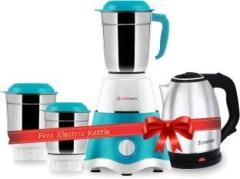 Longway Super Dlx 700 Mixer Grinder with Electric Kettle 3 Jars, White & Blue