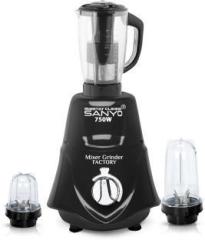 Masterclass Sanyo 750 watts Rocket Mixer Grinder with 2 Bullets Jars and Juicer Jar Juicer Jar, 350ML Jar and 530ML Jar MGFF143 750 Mixer Grinder 3 Jars, Black